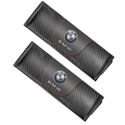 MMP Seat Belt Covers for BMW,2 pcs Black Carbon Fiber Car Seat Belt Cover Shoulder Strap Pads Safety Belt Shoulder Cushions Protective Sleeves with BMW Car Logo Printed