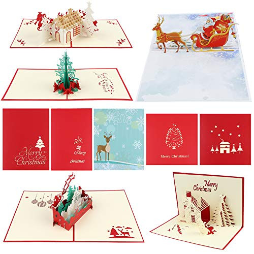 5Pcs Santa Sleigh Pop Up Card - Pop Up Christmas Cards Merry Christmas Greeting Cards 3D Christmas Pop Up Holiday Card Santa for Christmas Holiday Xmas Gift (style2)