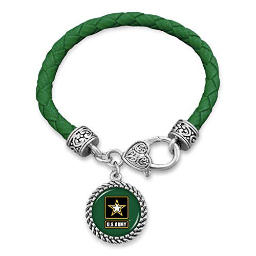 FTH Army Leather Bracelet with Round Logo Charm and Lobster Clasp