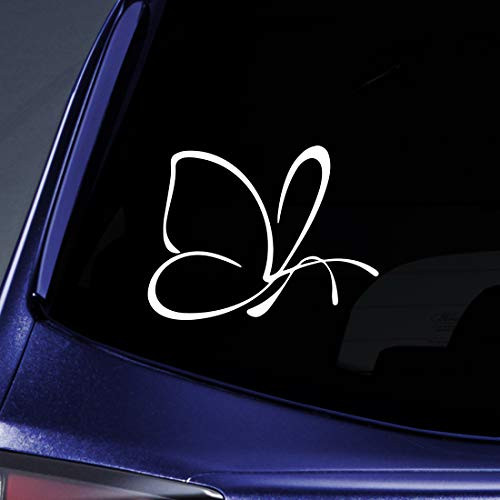Bargain Max Decals Simple Butterfly Outline Sticker Decal Notebook Car Laptop 5.5" (White)