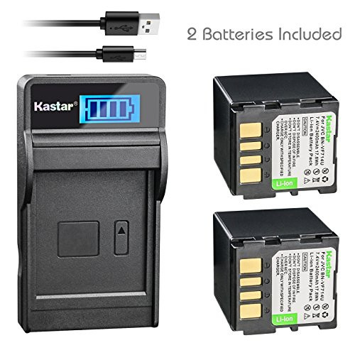 Kastar Battery X2 & SLIM LCD Charger for JVC BN-VF707 VF707U VF707UE VF707US BN-VF714 VF714L VF714U VF714UE VF714US BN-VF733 VF733U VF733UE VF733US JVC GR-D239 GR-D240 GR-D245 GR-D247 GR-D250 GR-D270
