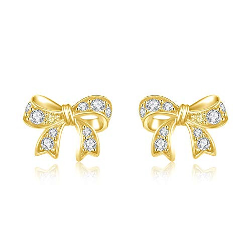Italina Stud Bow Shaped Earrings Cubic Zirconia Round Cut Jewelry 18K Gold Plating Earrings for Women Girls Fashion