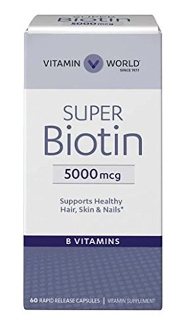 Vitamin World Super Biotin 5000mcg, 60 Capsules, Rapid Release, B Vitamin Supplement, Hair, Skin, and Nails Support, Metabolism Support Vitamin World Super Biotin 5000mcg, 60 Capsules, Rapid Release, B Vitamin Supplement, Hair, Skin, and Nails Support, Metabolism Support