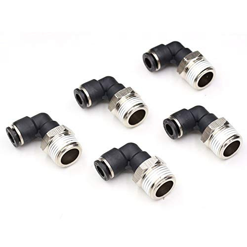 CEKER 3/8 Elbow Male Airlines Push Fittings 90 Degree Push to Connect Fittings Air Fittings, PL 1/4" Tubing Od x 3/8" Npt Thread Pneumatic Push in Connectors Quick Connect Tube Fittings 5Packs