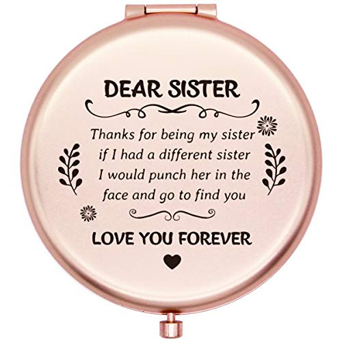 Muminglong Frosted Compact Makeup Mirror for Sister from Sister,Brother, Birthday, Christmas Ideas for Sister-Thanks for being my sister (Rose Gold)