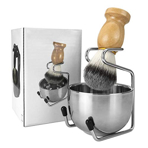 Wismee 3 In 1 Shaving Brush Set Shaving Soap Bowl  and  Shaving Stand  and  Badger Hair Shaving Brush Kit Shaving Cleaning Tool for Men ( 1)