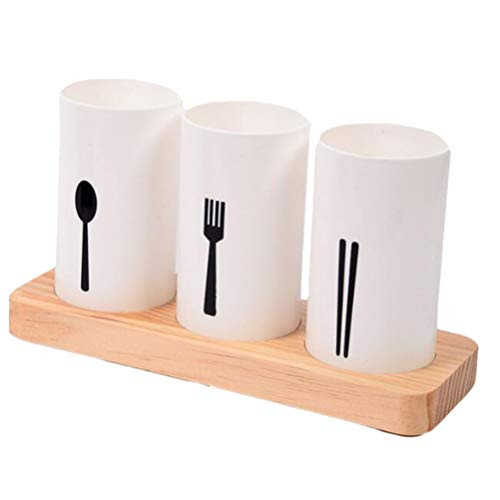 Yardwe Kitchen Utensil Caddy, Flatware Organizer with Wood Base,Caddy Utensil Holder,Countertop Kitchen Utensil Organizer Flatware Caddy for Knives/Forks/Spoons/Chopsticks