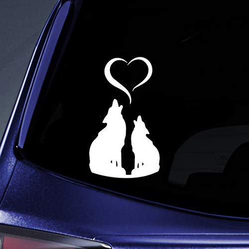 Bargain Max Decals Howling Wolves in Love Sticker Decal Notebook Car Laptop 5.5" (White)