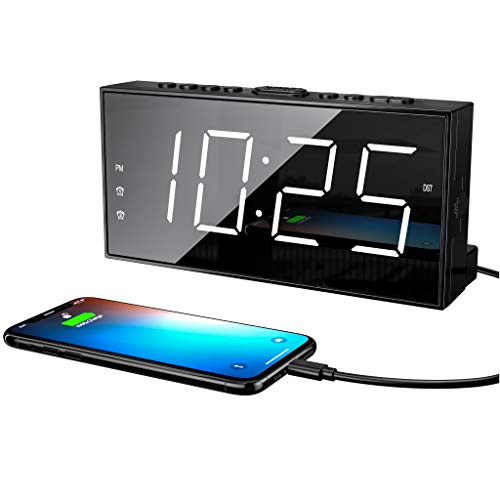 Loud LED Digital Alarm Clocks for Bedrooms Bedside with Snooze Digital Clock for Heavy Sleepers Dual Clock with USB Charger, Large White Digit Display, Big Easy Full Range Brightness Dimmer