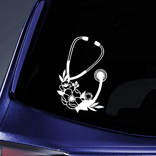 Bargain Max Decals Floral Stethoscope Sticker Decal Notebook Car Laptop 5.5" (White)