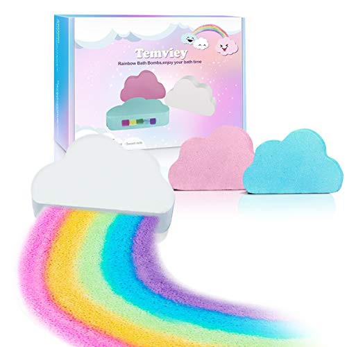 Rainbow Bath Bombs Gift Set 3 Pcs,Organic Handmade Bath Bombs with Natural Ingredients and Dreamy Rainbow, Gentle and Kid Safe Bubble Spa to Moisturize Skin, Great Gifts for Kids/Women