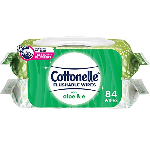 Cottonelle Flushable Wipes, Aloe  and  Vitamin E, 2 Flip-Top Packs, 42 Wipes per Pack (84 Wipes Total)