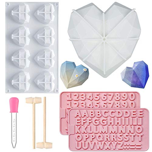 Kalrus Heart Cake Mold Diamond Silicone Molds Letter Number Chocolate Mold with Wooden Hammers for Mousse Cake Baking Home Kitchen DIY Baking Tools Kalrus Heart Cake Mold Diamond Silicone Molds Letter Number Chocolate Mold with Wooden Hammers for Mousse Cake Baking Home Kitchen DIY Baking Tools