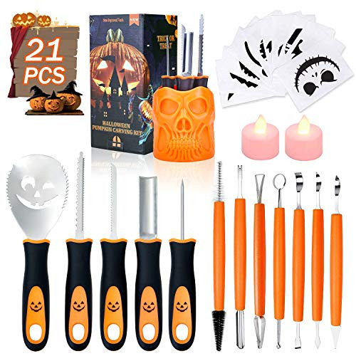 Halloween Pumpkin Carving Kit, Luxital Halloween New 21Pcs Professional Pumpkin Carving Supplies Kit Tools with Stainless Steel Knife Stencils Storage Bucket for Halloween Decoration Halloween Pumpkin Carving Kit, Luxital Halloween New 21Pcs Professional Pumpkin Carving Supplies Kit Tools with Stainless Steel Knife Stencils Storage Bucket for Halloween Decoration