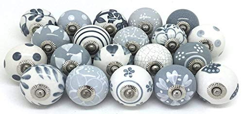 Artncraft 10 Knobs Grey  and  White Cream Rare Hand Painted Ceramic Knobs Cabinet Drawer Pull Pulls