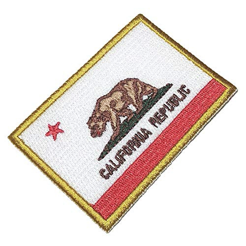 BIN194T California Republic USA Flag Emblem Tag 100 percent Embroidered Patch Iron or Sew Size 3.15x2.16 in