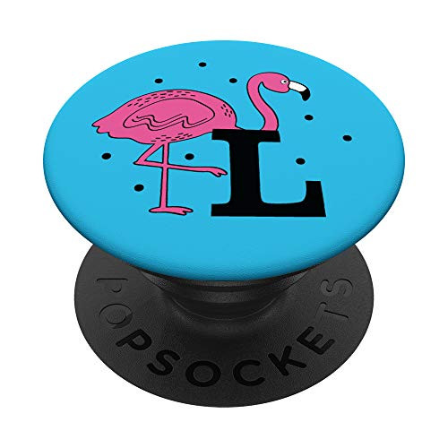 Cute Pink Flamingo Letter L Monogram Initial PopSockets Grip and Stand for Phones and Tablets
