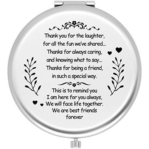 Muminglong Frosted Compact Makeup Mirror for Sister from Sister,Brother, Birthday, Christmas Ideas for Sister-Best Friend forever (Silver)