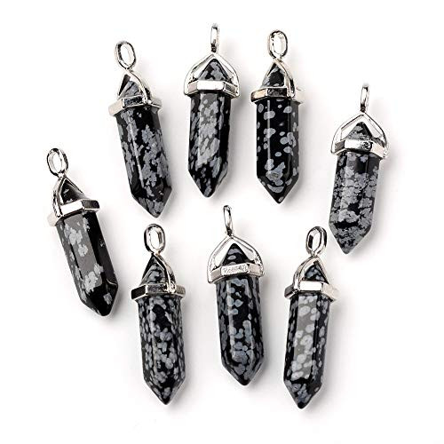 Fashewelry 15Pcs Natural Snowflake Obsidian Bullet Shape Gemstone Pendants 37-40x12mm Hexagonal Healing Pointed Chakra Stone Charms for Necklace Jewelry Making Hole: 3mm Fashewelry 15Pcs Natural Snowflake Obsidian Bullet Shape Gemstone Pendants 37-40x12mm Hexagonal Healing Pointed Chakra Stone Charms for Necklace Jewelry Making Hole: 3mm