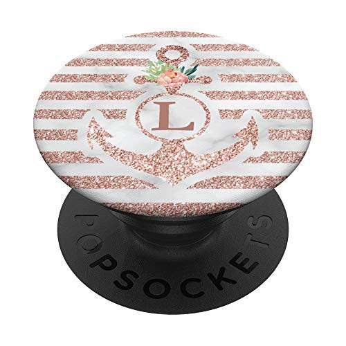Floral Nautical Stripe Monogram Letter L Anchor PopSockets Grip and Stand for Phones and Tablets