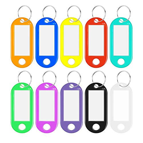 50Pcs Key Tags, Plastic Key Labels 10 Colors Key ID Tags ID Label Tags with Split Ring Label Window