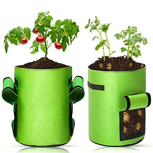 2 Pack Potato Grow Bags,1Bag with 1 Flap Window and Another with 2 Flap Window,for Strawberry,Tomato, Carrot Planting Sacks Sweet Planting Bag Outdoor Planters Vegetable Storage(Green)