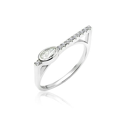 SOLIDSILVER- Sterling Silver Crystal Clear Oval CZ Flat Top Eternity Band Ring - Sizes 8