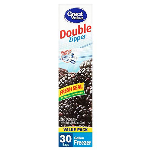 Great Value Double Zipper Gallon Size Freezer Storage Bags, 60 count