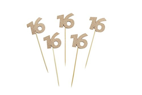 Glitter Gold/Rose Gold 16th Birthday Party Cupcake Toppers. 24 Pack Number"16" Cupcake Toppers (Rose Gold)