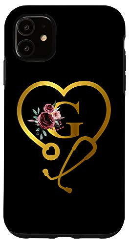 iPhone 11 Personalized Gift for Nurse Doctor Initial Letter G Black Case