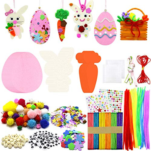Easter Foam Crafts for Kids, Easter Foam Bunny Eggs Craft Include Pipe Cleaners, Pom Poms, Colorful Popsicle Sticks, Gem Stickers, Wiggle Eyes Etc