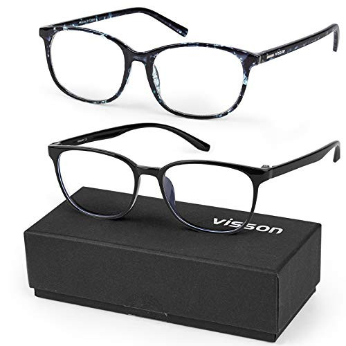 Visson Blue Light Blocking Glasses Women/Men,2 Pack Computer Gaming Glasses TR90 Eyeglasses Frame Transparent Lens,Anti Eyestrain Headache and UV Glare