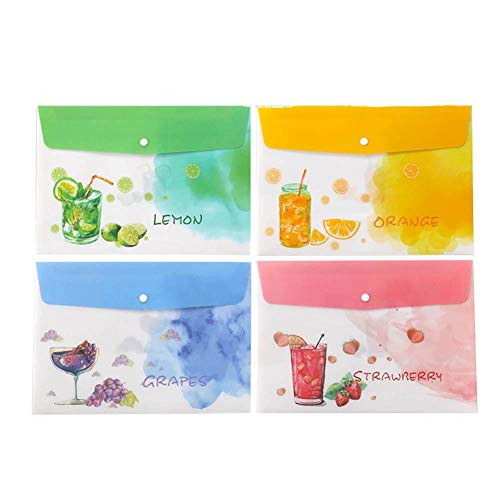 Vaskey 4Pcs A4 Envelopes Folder, Waterproof File Bags Document Folders Translucent Document Organizers with Snap Button