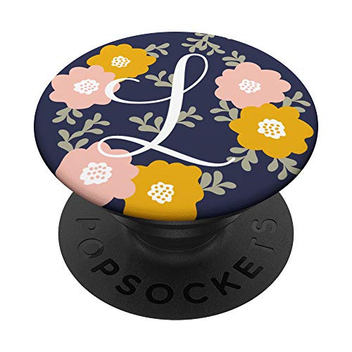 Pretty Initial L Monogram Letter with Flowers PopSockets Grip and Stand for Phones and Tablets