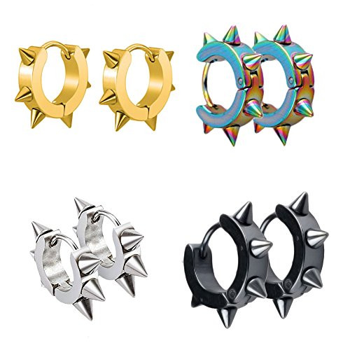 UM Jewelry Punk Hip Hop Unisex Stainless Steel Punk Spiky Round Awl Taper Huggie Hoop Earrings UM Jewelry Punk Hip Hop Unisex Stainless Steel Punk Spiky Round Awl Taper Huggie Hoop Earrings