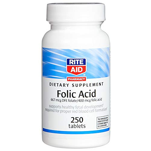 Rite Aid Pharmacy Folic Acid, 400 mcg, Tablets, 250 Tablets