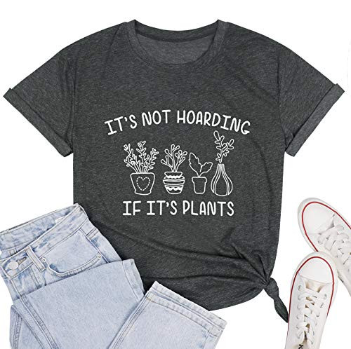 FASHGL Its Not Hoarding If Its Plants T-Shirt Women Funny Plant Gift Tee Cactus Farm Premium Shirt Gray