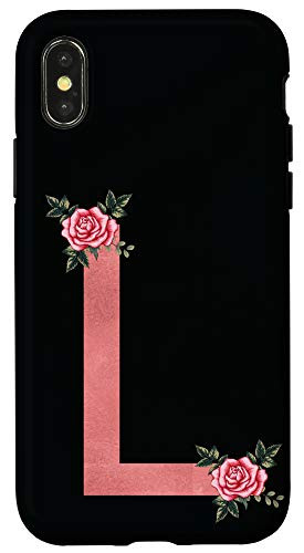 iPhone X/XS Letter L Initial Monogram Pink Rose Floral Flower Gift Case