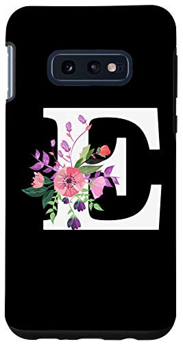 Galaxy S10e pretty rose floral monogram white letter E cute pink flowers Case