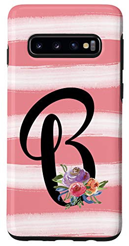 Galaxy S10 Letter B Roses Monogram Coral And White Watercolor Case