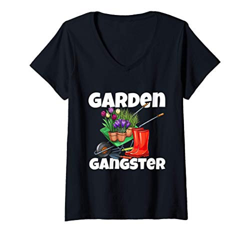 Womens Garden Gangster Funny Gardening Plant Lover for Gardeners V-Neck T-Shirt Womens Garden Gangster Funny Gardening Plant Lover for Gardeners V-Neck T-Shirt