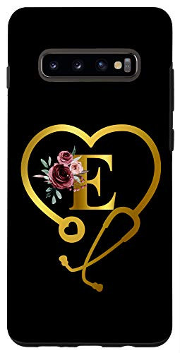 Galaxy S10Plus Personalized Gift for Nurse Doctor Initial Letter E Black Case