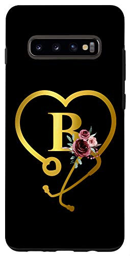 Galaxy S10Plus Personalized Gift for Nurse Doctor Initial Letter B Black Case