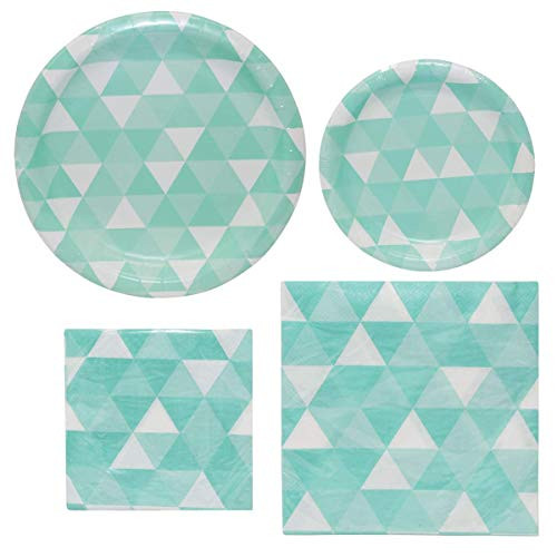 Party Paper Plate and Napkins Set for 8 Guests - 8 Dinner Plates, 8 Dessert Plates, 16 Dinner Napkins, 16 Dessert Napkins - for Birthdays and Holidays (Mint)