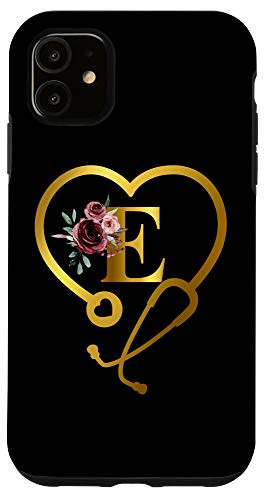 iPhone 11 Personalized Gift for Nurse Doctor Initial Letter E Black Case