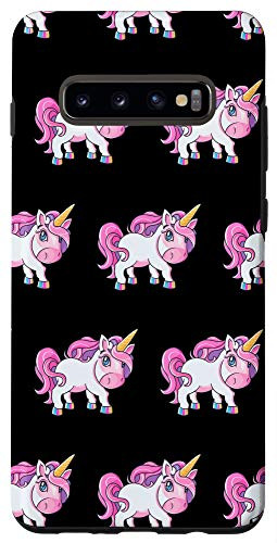 Galaxy S10Plus Colored Digital Unicorns Hand-Draw Pattern Over Black Case