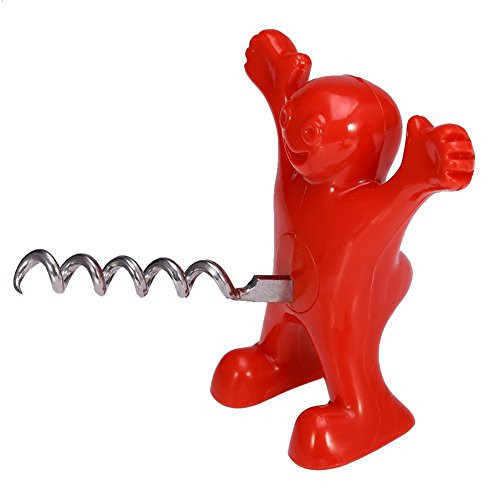 Funny Man Wine Bottle Opener and Stopper, Novelty Wine Corkscrew, Wine Stopper, Beer Bottle Opener, Red