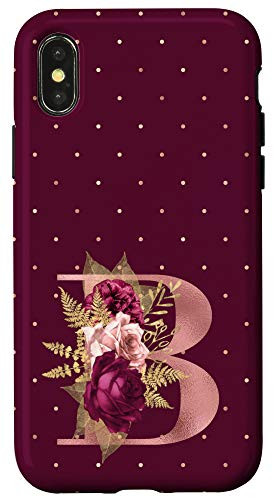 iPhone X/XS Maroon floral Initial Letter B monogram blush flowers Case