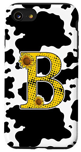 iPhone SE (2020) / 7 / 8 Cow Print Black White Sunflower Letter B Monogram Spotted Case