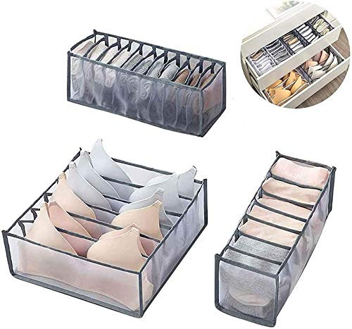 TOPARCHERY 3 Set Underwear Organizer, Underwear Storage Box Compartment - Foldable Closet Underwear Drawer Organizers for Underwear, Socks, Bras, Stockings, Scarves, Ties (Thicken Gray) TOPARCHERY 3 Set Underwear Organizer, Underwear Storage Box Compartment - Foldable Closet Underwear Drawer Organizers for Underwear, Socks, Bras, Stockings, Scarves, Ties (Thicken Gray)